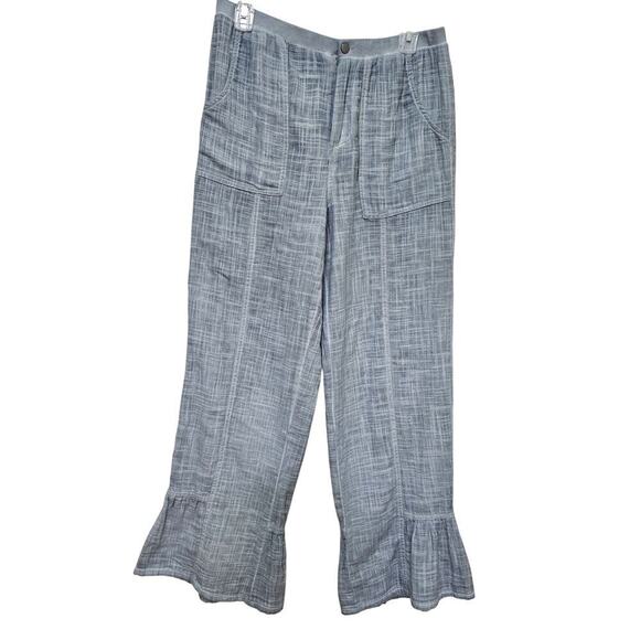 Soft Surroundings Sm Gray Blue Gauzy Boho Relighe Ruffled trim pant. Cottagecore - Picture 1 of 15